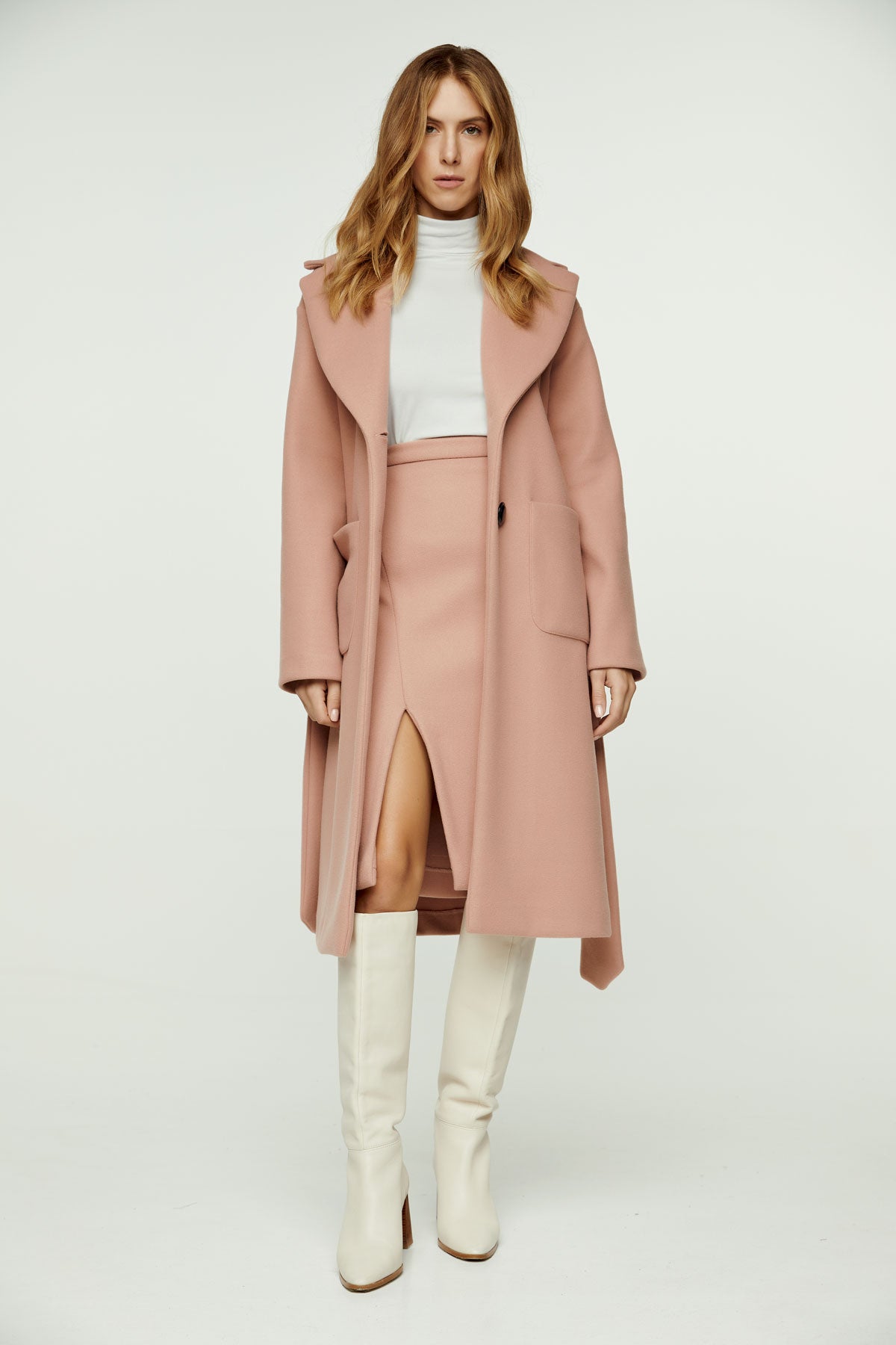 Salmon Colour Faux Mouflon Pencil Skirt