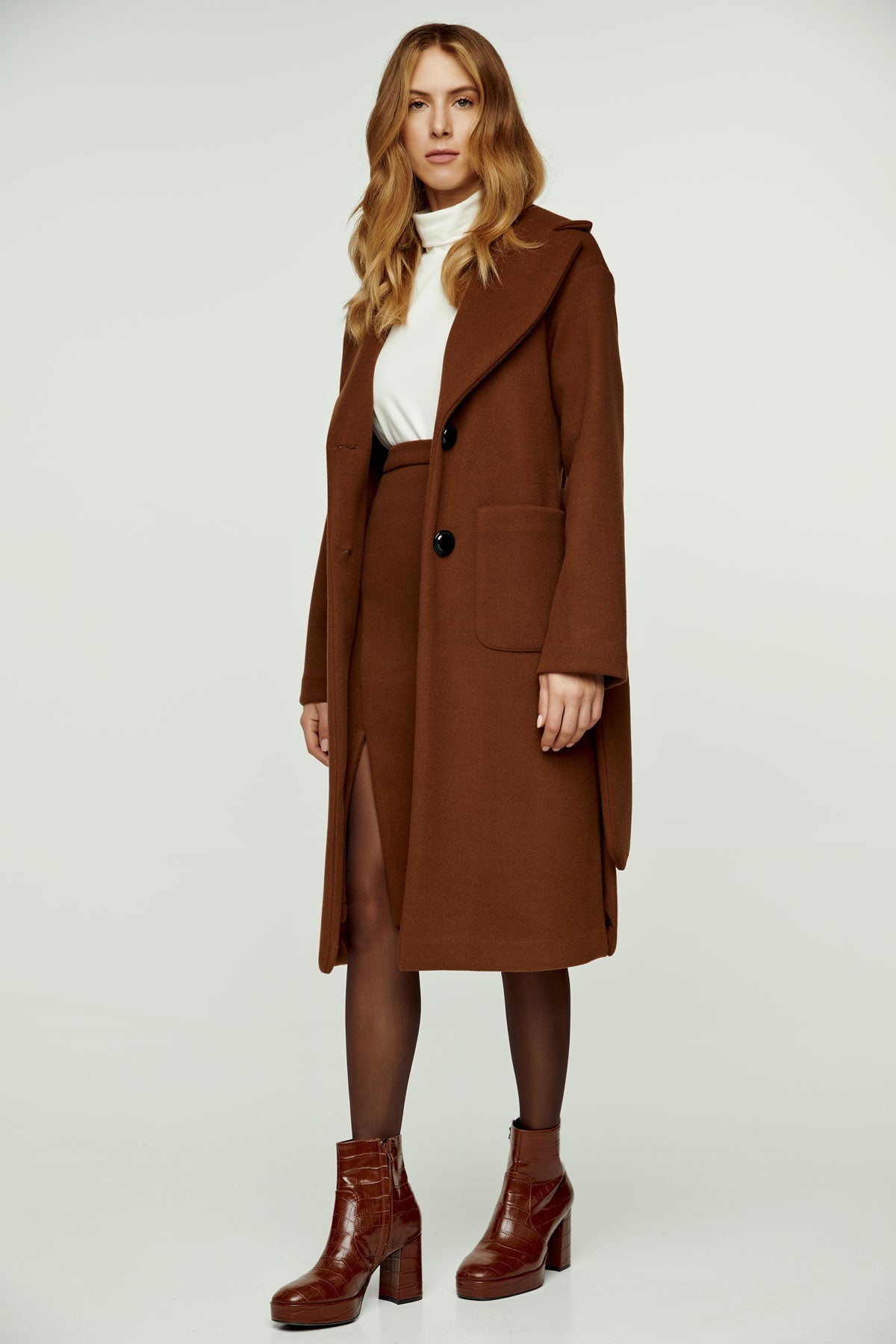 Chocolate Brown Colour Faux Mouflon Pencil Skirt