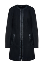 Load image into Gallery viewer, Black Mouflon Coat with Faux Leather Detail