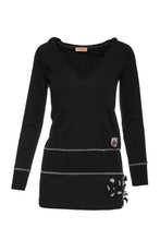 Load image into Gallery viewer, Hooded Black Tunic with Appliqué Detail