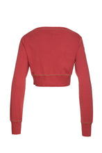 Load image into Gallery viewer, Dark Red Crop Print Top with Applique Detail