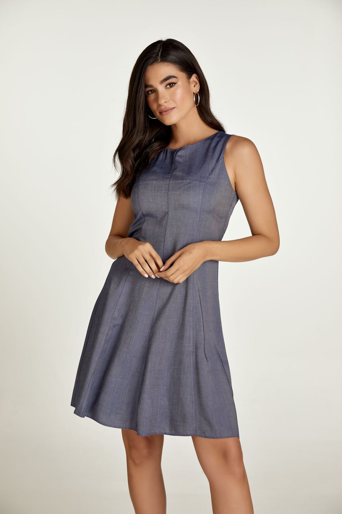 Conquista Φόρεμα Mini Casual Αμμάνικο Μονόχρωμο Indigo C211-130-18