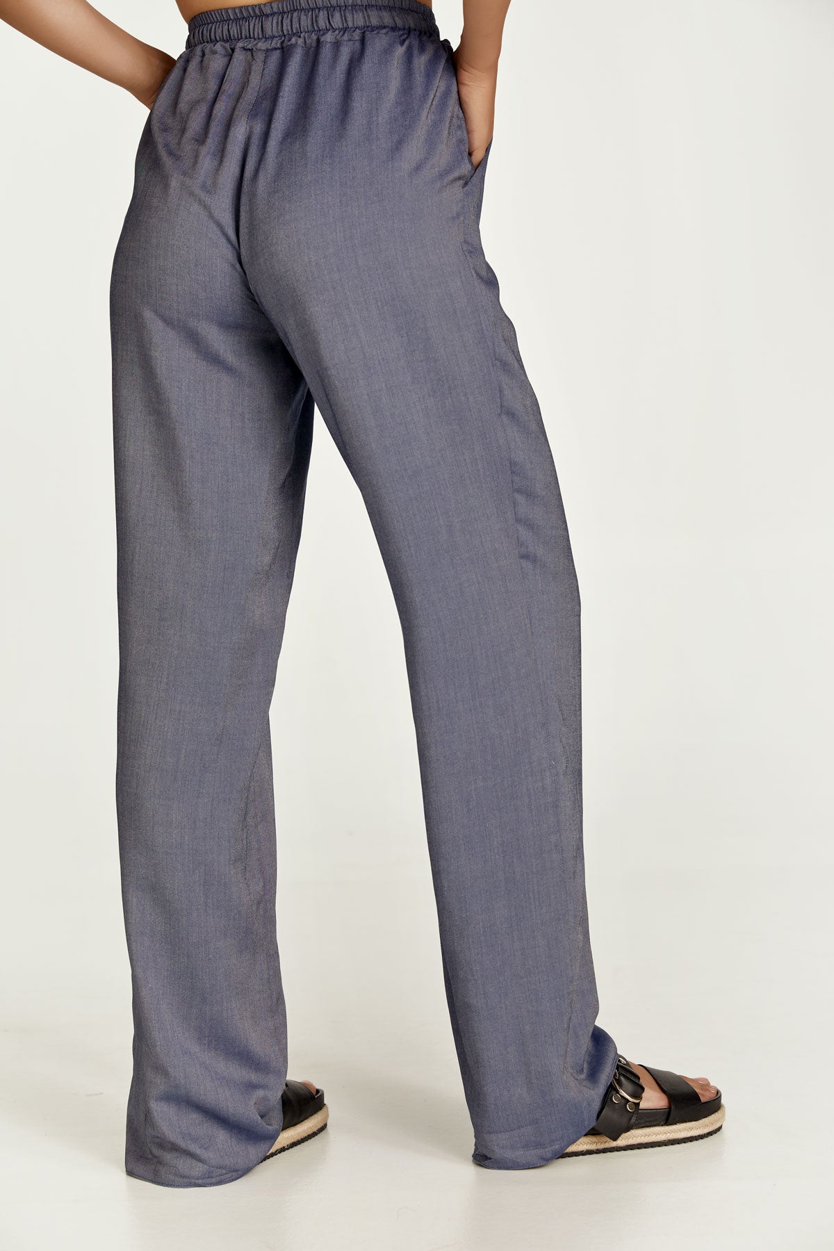 Blue Denim Style Wide Leg Pants