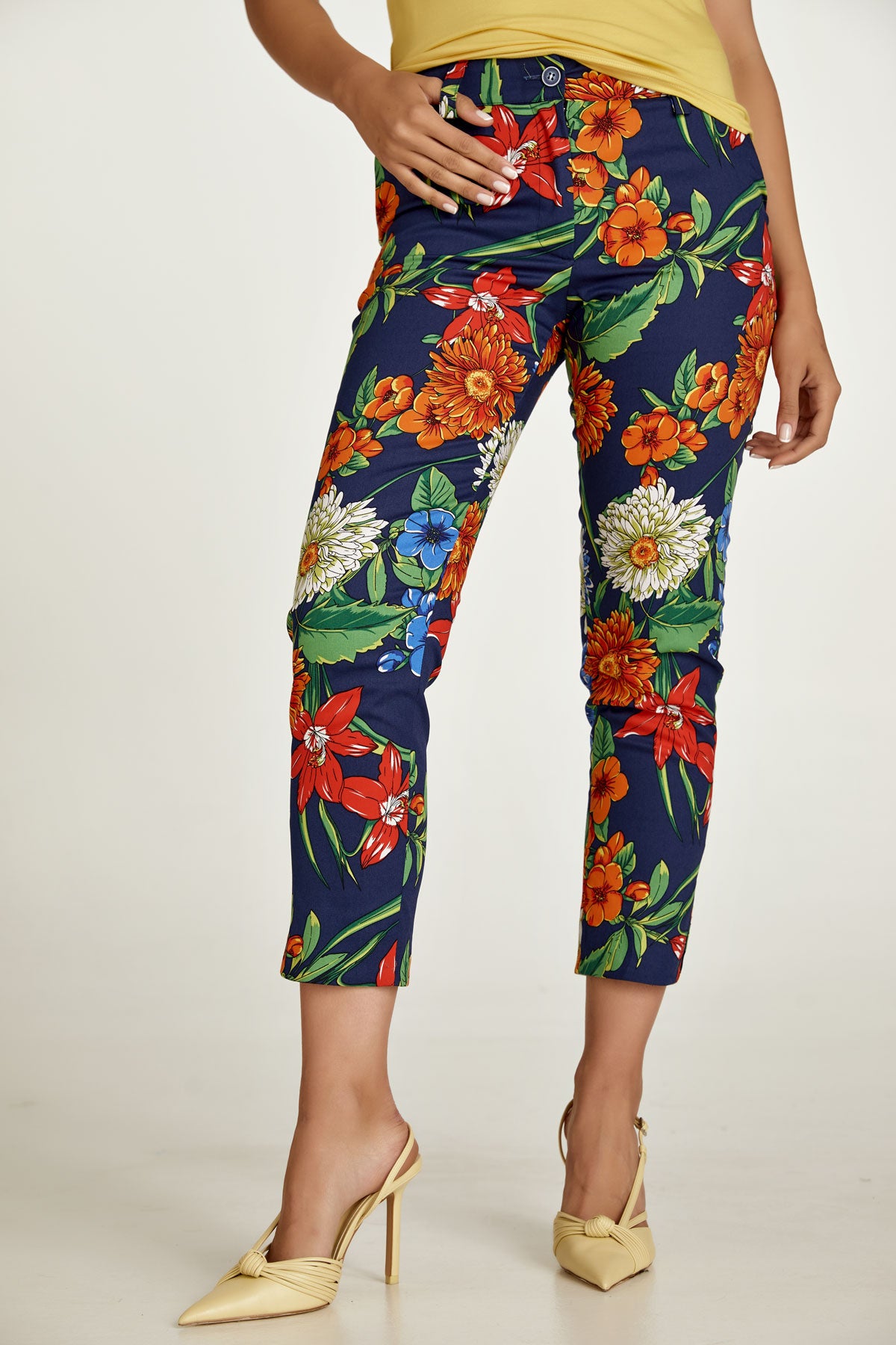 Conquista Παντελόνι Capri Καθημερινό Floral Εμπριμέ Μπλέ C211-160-41