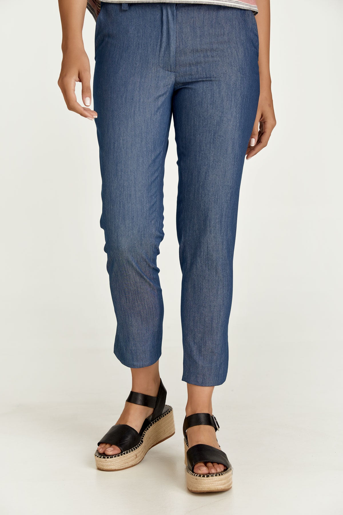 Conquista Παντελόνι 7/8 Casual Jean Με Τσέπες Με Σκίσιμο στο Τελείωμα Μονόχρωμο Μπλε C211-170-79