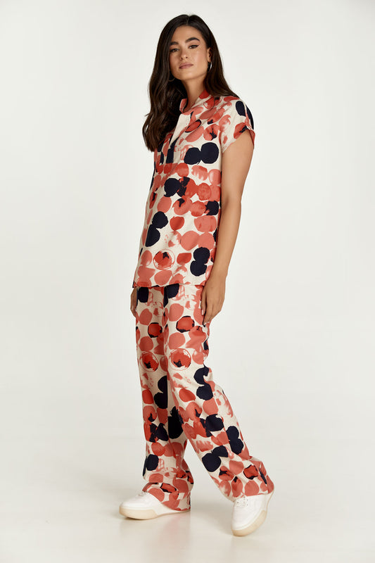 Apricot Print Linen Style Wide Leg Pants