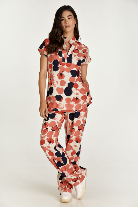 Apricot Print Linen Style Sleeveless Top