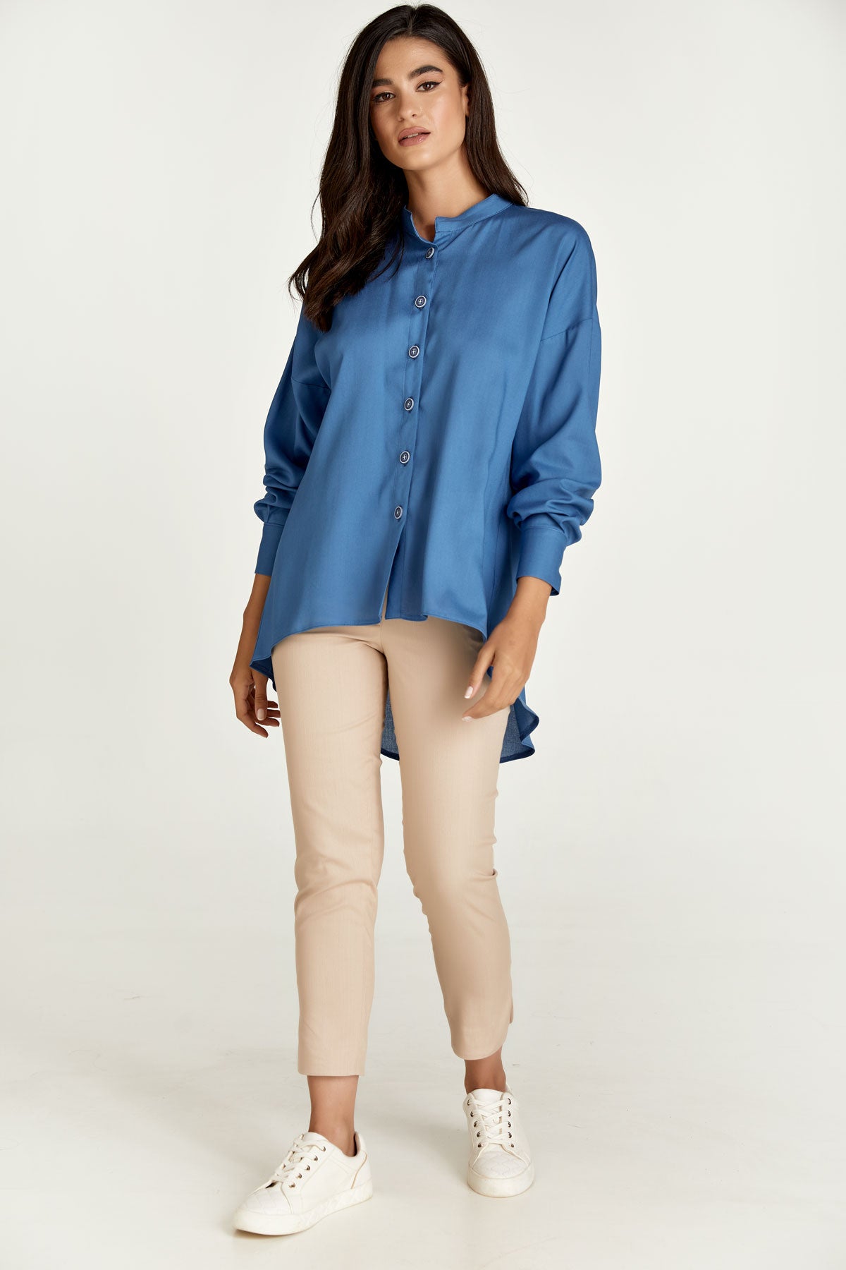 Sky Blue Blouse with Mandarin Collar