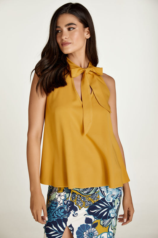 Mustard Tie Detail Sleeveless Top