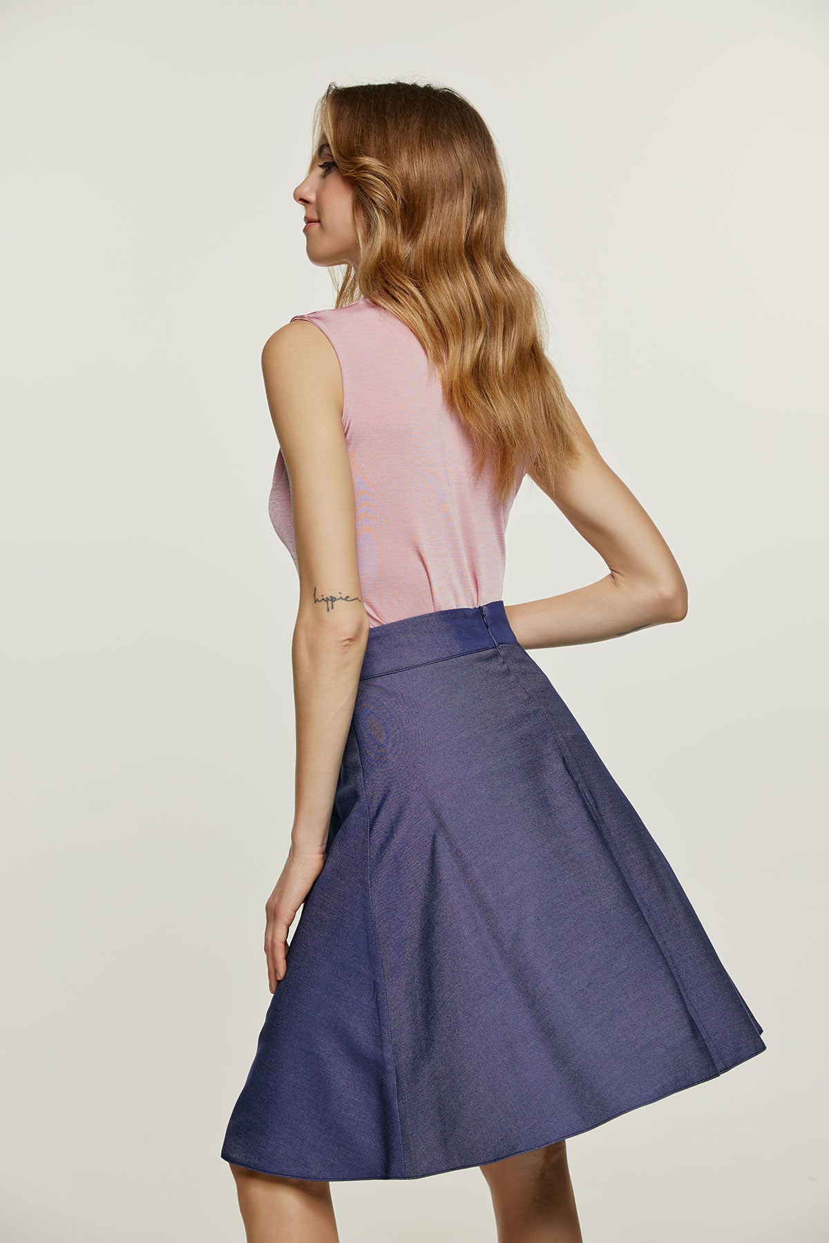 Conquista Φούστα Midi Casual Α-Line Μονόχρωμη Μπλε C211-500-79