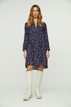 Load image into Gallery viewer, Purple and Black A Line Dress with Bell Sleeves