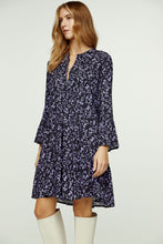 Load image into Gallery viewer, Purple and Black A Line Dress with Bell Sleeves