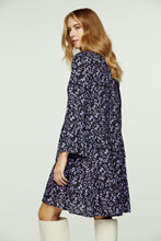 Load image into Gallery viewer, Purple and Black A Line Dress with Bell Sleeves