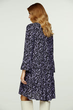 Load image into Gallery viewer, Purple and Black A Line Dress with Bell Sleeves