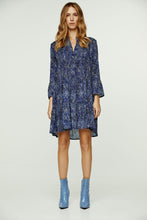 Load image into Gallery viewer, Blue Paisley A Line Dress with Bell Sleeves
