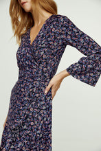 Load image into Gallery viewer, Floral Print Viscose Wrap Dress with Bell Sleeves