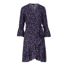 Load image into Gallery viewer, Floral Print Viscose Wrap Dress with Bell Sleeves