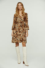 Load image into Gallery viewer, Tiger Print Viscose Wrap Dress with Bell Sleeves