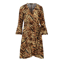 Load image into Gallery viewer, Tiger Print Viscose Wrap Dress with Bell Sleeves