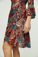 Load image into Gallery viewer, Paisley Print Viscose Wrap Dress with Bell Sleeves