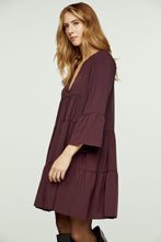 Load image into Gallery viewer, Dark Burgundy Tencel Gathered Seams Dress