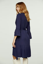 Load image into Gallery viewer, Navy Blue Wrap Dress Viscose with bell sleeves.