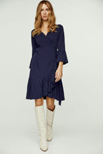 Load image into Gallery viewer, Navy Blue Wrap Dress Viscose with bell sleeves.