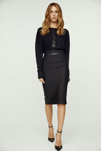 Load image into Gallery viewer, High Waisted Black Pencil Skirt with Leather Detail