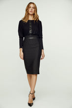 Load image into Gallery viewer, High Waisted Black Pencil Skirt with Leather Detail