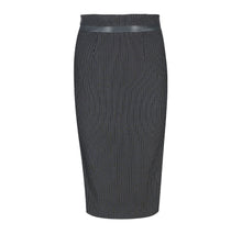 Load image into Gallery viewer, High Waisted Black Pencil Skirt with Leather Detail