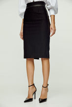 Load image into Gallery viewer, Striped Black Pencil Skirt with Leather Detail