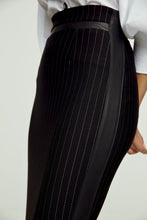 Load image into Gallery viewer, Striped Black Pencil Skirt with Leather Detail