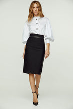 Load image into Gallery viewer, Striped Black Pencil Skirt with Leather Detail