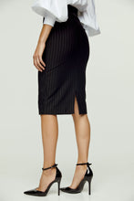 Load image into Gallery viewer, Striped Black Pencil Skirt with Leather Detail