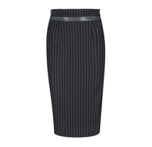 Load image into Gallery viewer, Striped Black Pencil Skirt with Leather Detail