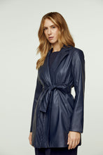Load image into Gallery viewer, Navy Faux Leather Jacket with Belt