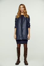 Load image into Gallery viewer, Navy Faux Leather Jacket with Belt