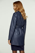 Load image into Gallery viewer, Navy Faux Leather Jacket with Belt