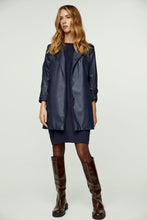 Load image into Gallery viewer, Navy Faux Leather Jacket with Belt