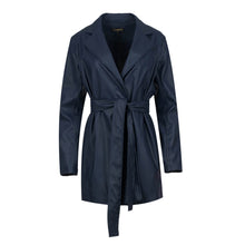 Load image into Gallery viewer, Navy Faux Leather Jacket with Belt