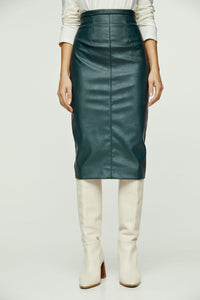 Dark Green Faux Leather High Waist Pencil Skirt