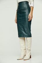 Load image into Gallery viewer, Dark Green Faux Leather High Waist Pencil Skirt