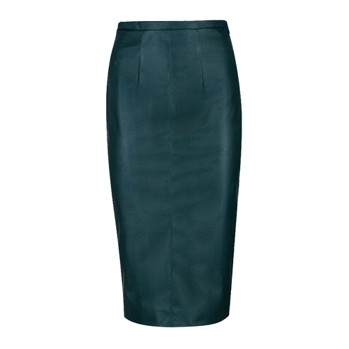 Dark Green Faux Leather High Waist Pencil Skirt