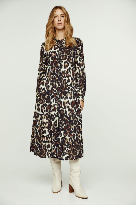 Φόρεμα με animal print και λεπτομέρειες κουμπιών