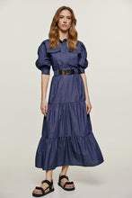 Load image into Gallery viewer, Indigo Denim Style Ruched Tiered Dress