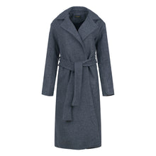Load image into Gallery viewer, Charcoal Wool-Cotton Blend Coat with Shawl Collar and Elegant Belt