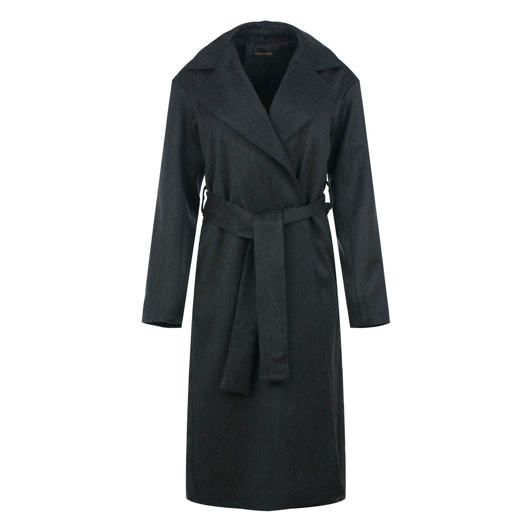 Sophisticated Onyx Wool-Blend Trench Coat
