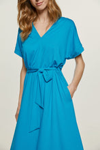 Load image into Gallery viewer, Turquoise Jersey Belted Midi Dress