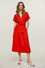 Load image into Gallery viewer, Red Belted Midi Dress