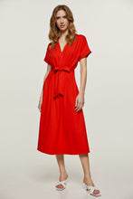Load image into Gallery viewer, Red Belted Midi Dress